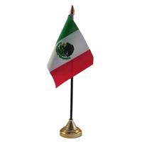 Vlag Mexico tafelvlaggetje - 10 x 15 cm - met gouden standaard - Hoogte 27 cm