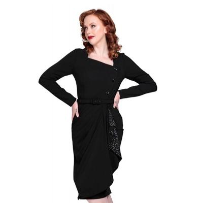 Collectif Anika Pencil Dress Black / Polka-XL
