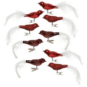Decoratie vogels - 9x st - op clip - rood - 8 cm - glas - kerstornamenten