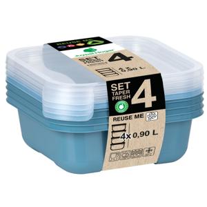 Vershoudbakjes/lunchboxen - set van 4x st - 900 ml - blauw/transparant- L16 x B16 x H9 cm