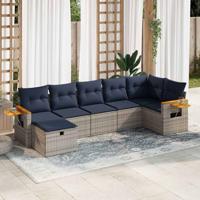7-delige Loungeset met kussens poly rattan grijs