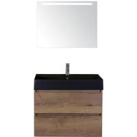 Maxx XL Badmeubelset 80 cm - Tabacco - Wastafel Kube Zwart 1 Kraangat met LED Spiegel