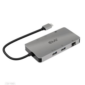 CLUB3D Type-C HUB 8-in-1 met 2x HDMI ( alt modus), 2x USB-A, RJ45, SD/Micro slot en USB Type-C oplaad mogelijkheid max. 100Watt( Ook geschikt voor Apple M1 en Thunderbolt 3)