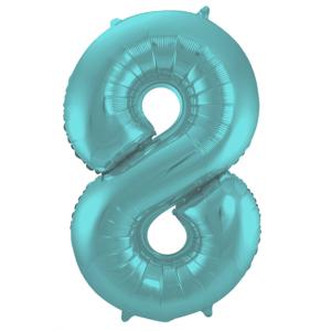 Folieballon Pastel Aqua Metallic Mat Cijfer 8 - 86cm