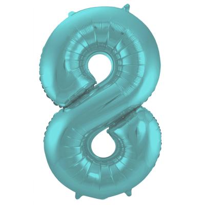 Folieballon Pastel Aqua Metallic Mat Cijfer 8 - 86cm