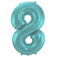 Folieballon Pastel Aqua Metallic Mat Cijfer 8 - 86cm