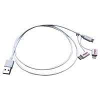 ROLINE USB 2.0 lightning sync & oplaadkabel Type A - Type C / 8-pins / USB MicroB, wit, 1 m