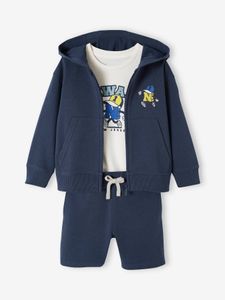 3-delige sportset voor jongens met speels mascotte-motief marineblauw