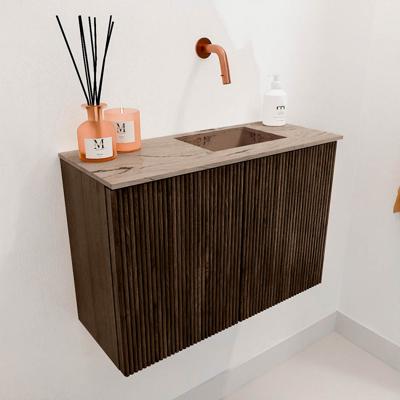 Toiletmeubel Mondiaz Joya Dlux | 60 cm | Meubelkleur Walnut | Faye wastafel Arena Wasbak Rechts | Zonder kraangat(en)