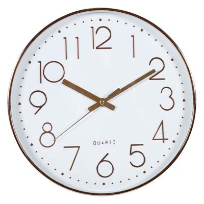Ostaria Wandklok/muur klok - D30 cm - kunststof - wit/koper - keuken/kamer