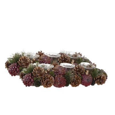 2x stuks kerst thema kaarsenhouders ornament roze/bruin nature 38 x 15 x 9,5 cm cm