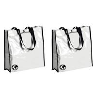 Shopper boodschappen opberg tas - 3x - wit - 38 x 38 cm - Glimmende boodschappentassen