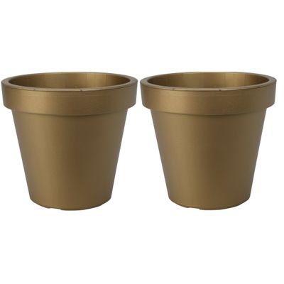 Plantenpot/bloempot - 2x - Tuin buiten - kunststof - mat goud - D20 cm