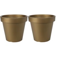 Plantenpot/bloempot - 2x - Tuin buiten - kunststof - mat goud - D20 cm