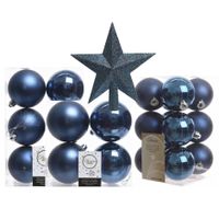 Kerstversiering kunststof kerstballen met piek donkerblauw 6-8-10 cm pakket van 45x stuks - thumbnail