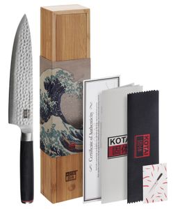 Gyuto Chef Mes 20cm - Kotai - Handgehamerd met Bamboe Box