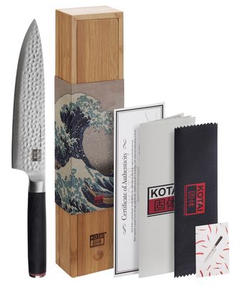 Gyuto Chef Mes 20cm - Kotai - Handgehamerd met Bamboe Box