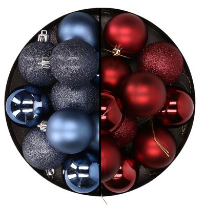 24x stuks kunststof kerstballen mix van donkerblauw en donkerrood 6 cm 24x stuks kunststof kerstballen mix van donkerblauw en donkerrood 6 cm