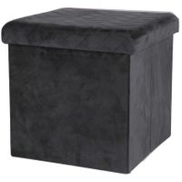 Poef/hocker - opbergbox zit krukje - velvet zwart - polyester/mdf - 38 x 38 cm - opvouwbaar