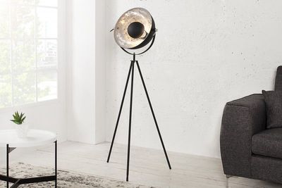 industrieele vloerlamp STUDIO 150cm zwart zilver bladlook kantelbare kap - 36619