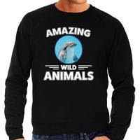 Sweater dolfijnen amazing wild animals / dieren trui zwart voor heren - thumbnail