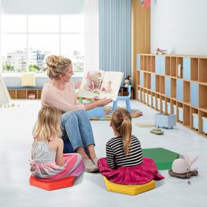 6 Stuks Zeshoekige Vloerkussens voor Kinderen Kleurrijke Zachte Peuter Vloerkussens met Handgrepen 5cm Schuimvulling Regenboogkleuren