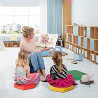 6 Stuks Zeshoekige Vloerkussens voor Kinderen Kleurrijke Zachte Peuter Vloerkussens met Handgrepen 5cm Schuimvulling Regenboogkleuren