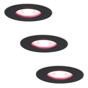 Hofronic Set van 3 stuks smart WiFi dimbare RGBWW LED inbouwspots Bari zwart 5,5 Watt IP65 spuitwaterdicht