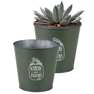 Plantenpot/bloempot emmer voor buiten - 2x - zink - legergroen - D23 x H22 cm