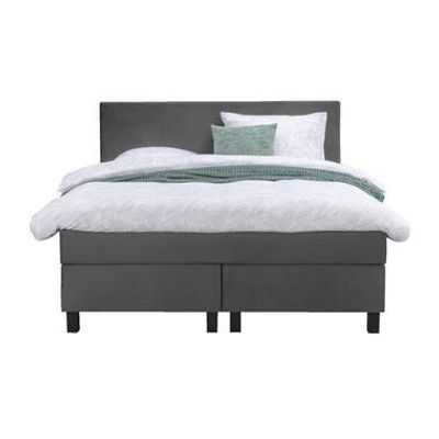 Boxspring Liv egaal - grijs - 140x200 cm - vierkante poot - Leen Bakker