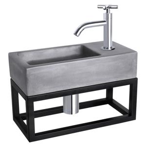Differnz Ravo fonteinset beton donkergrijs - kraan kruis - met handdoekrek - 38.5 x 18.5 x 9 cm - chroom