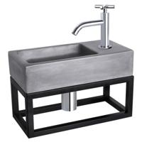 Differnz Ravo fonteinset beton donkergrijs - kraan kruis - met handdoekrek - 38.5 x 18.5 x 9 cm - chroom