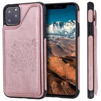 Voor iPhone XI Max (2019) kat boom reliëf patroon schokbestendige beschermhoes met kaartsleuven & fotolijstjes (Rose goud)
