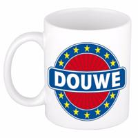 Douwe voornaam koffiemok - beker - wit/blauw - 300 ml - Cadeau - Heren - Collega - Vaderdag