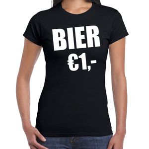 Fun t-shirt bier 1 euro zwart voor dames