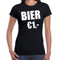 Fun t-shirt bier 1 euro zwart voor dames