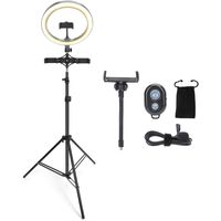 Ringlamp met Statief - Aigi Rongy - Bluetooth - Microfoon - Afstandsbediening - Dimbaar - CCT Aanpasbare Kleur - Zwart Ringlamp met Statief - Aigi Rongy - Bluetooth - Microfoon - Afstandsbediening - Dimbaar - CCT Aanpasbare Kleur - Zwart