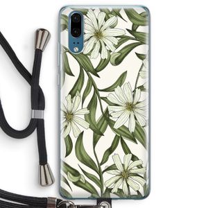Wit bloemenpatroon: Huawei P20 Transparant Hoesje met koord