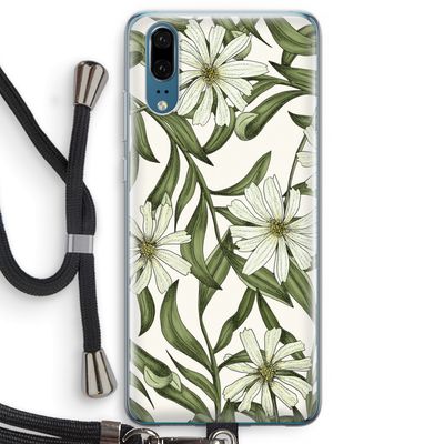 Wit bloemenpatroon: Huawei P20 Transparant Hoesje met koord