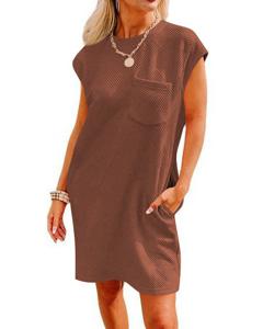 Loose Crew Neck Casual Plain Dress With No