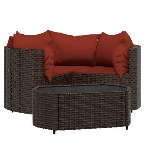 vidaXL 4-delige Loungeset met kussens poly rattan bruin