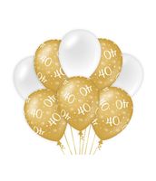Ballonnen 40 Jaar Goud/Wit (8st)