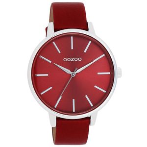 OOZOO C11299 Horloge Timepieces staal-leder zilverkleurig-dahliarood 42 mm