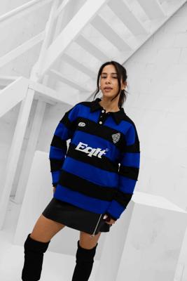 Equalité Stripe Jersey Polo Dames Zwart/Blauw - Maat XS - Kleur: ZwartBlauw | Soccerfanshop