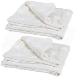 Fleece dekens/plaids - 2x - beige - 130 x 160 cm