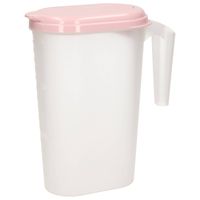 Waterkan/sapkan transparant/roze met deksel 1.6 liter kunststof - Schenkkannen - thumbnail