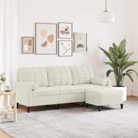 Driezitsbank met voetenbank 180 cm fluweel crèmekleurig