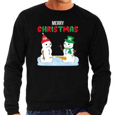 Merry Christmas sneeuwpoppen mijne is groter foute Kerstsweater / Kersttrui zwart voor heren