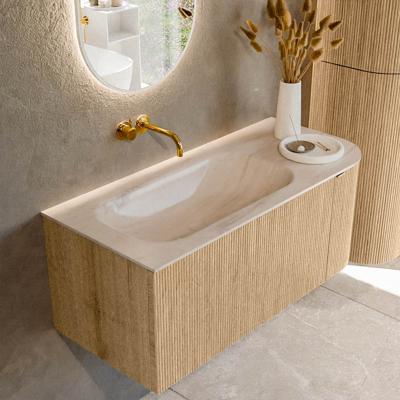 Badmeubel Mondiaz Kurve-Dlux | 105 cm | Meubelkleur Oak | Wastafelkleur Meli | Solid surface | Wasbak linker zijde spoelbak | Zonder kraangat(en)