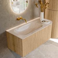 Badmeubel Mondiaz Kurve-Dlux | 105 cm | Meubelkleur Oak | Wastafelkleur Meli | Solid surface | Wasbak linker zijde spoelbak | Zonder kraangat(en)